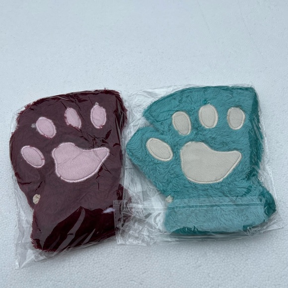 Super Soft Faux Fur Cat Bear Animal Paw Fingerless Gloves - Picture 12 of 13